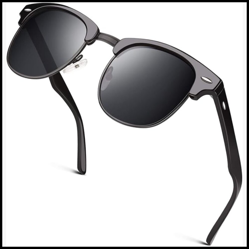 Classic Horn Rimmed Semi Rimless Polarized Sunglasses for Men Women